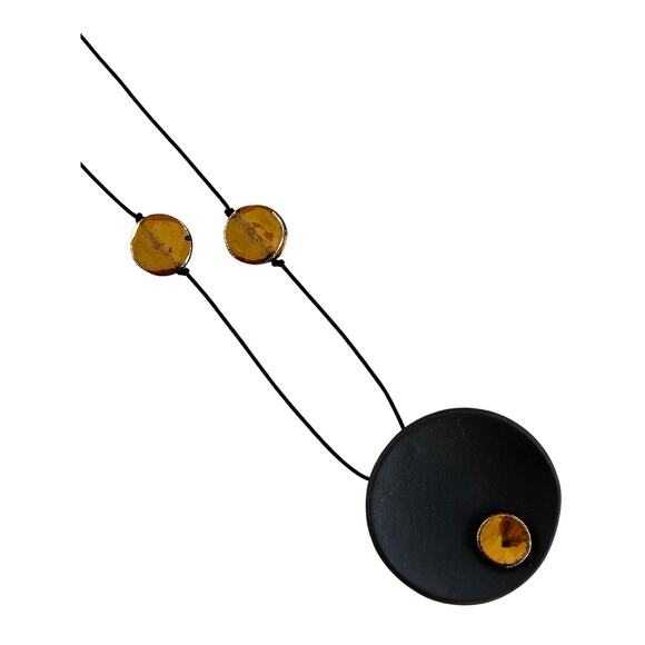 Vintage Gold and Black Ceramic Art Necklace - Picture 1 of 6